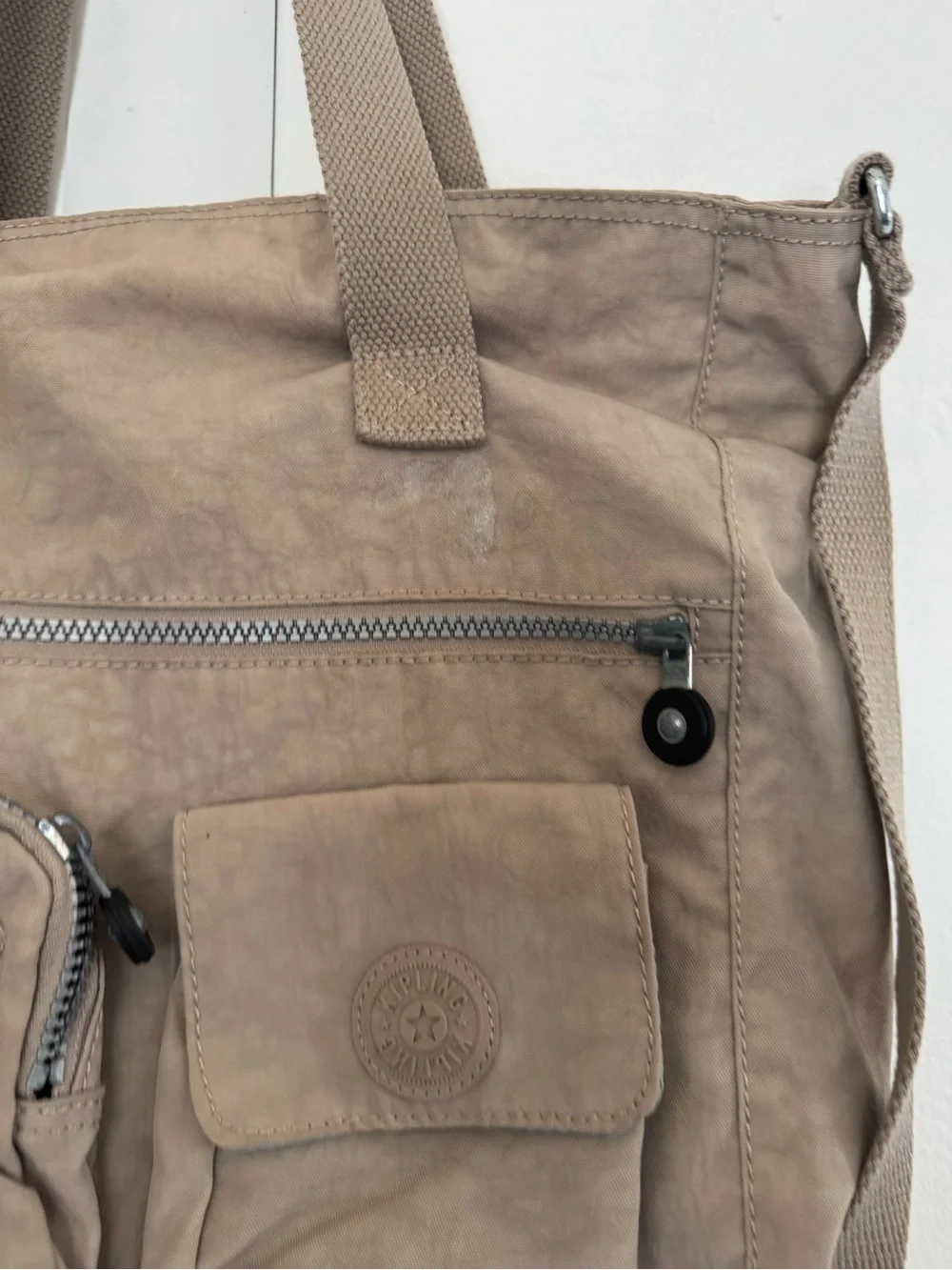 Kipling Joslyn Dune Crossbody Tote Bag Beige Monkey Key Ring